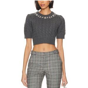 Loveshackfancy Embellished Charcoal Chapelle Sweater Size S